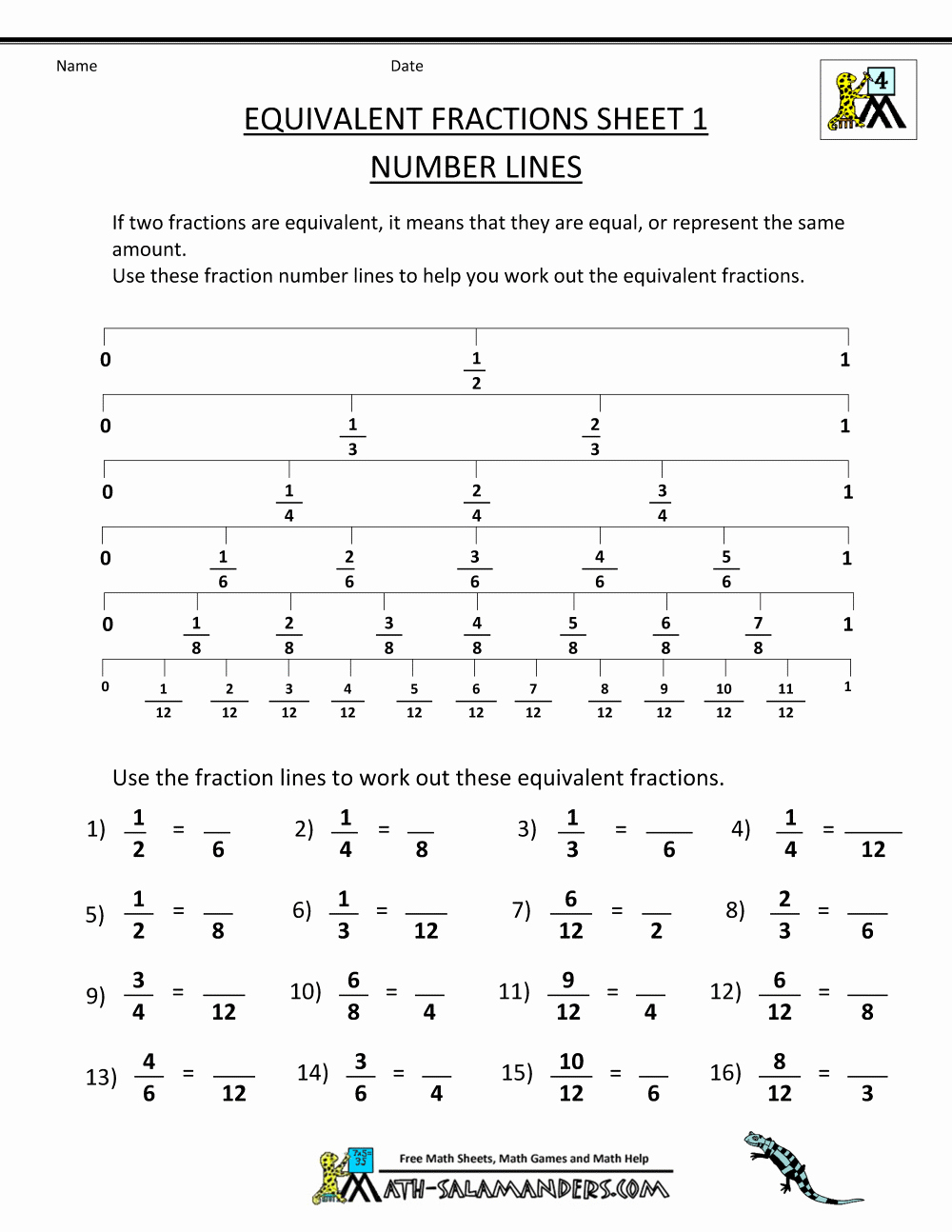 Fraction Number Line Worksheet Inspirational Equivalent Fractions Worksheet