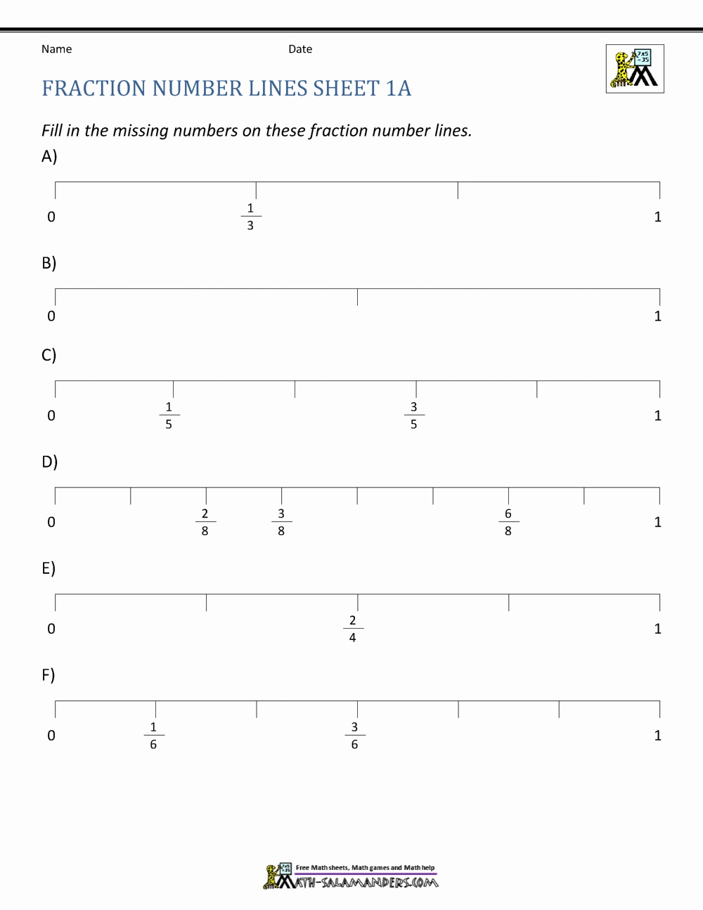 Fraction Number Line Worksheet Unique Fraction Number Line Sheets