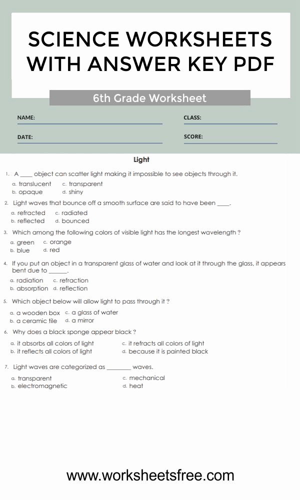 Free 6th Grade Science Worksheets Beautiful 6th Grade Science Worksheets with Answer Key Pdf Grade 6