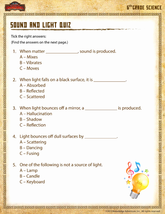 Free 6th Grade Science Worksheets Beautiful sound and Light Quiz View – 6th Grade Science Worksheets – sod