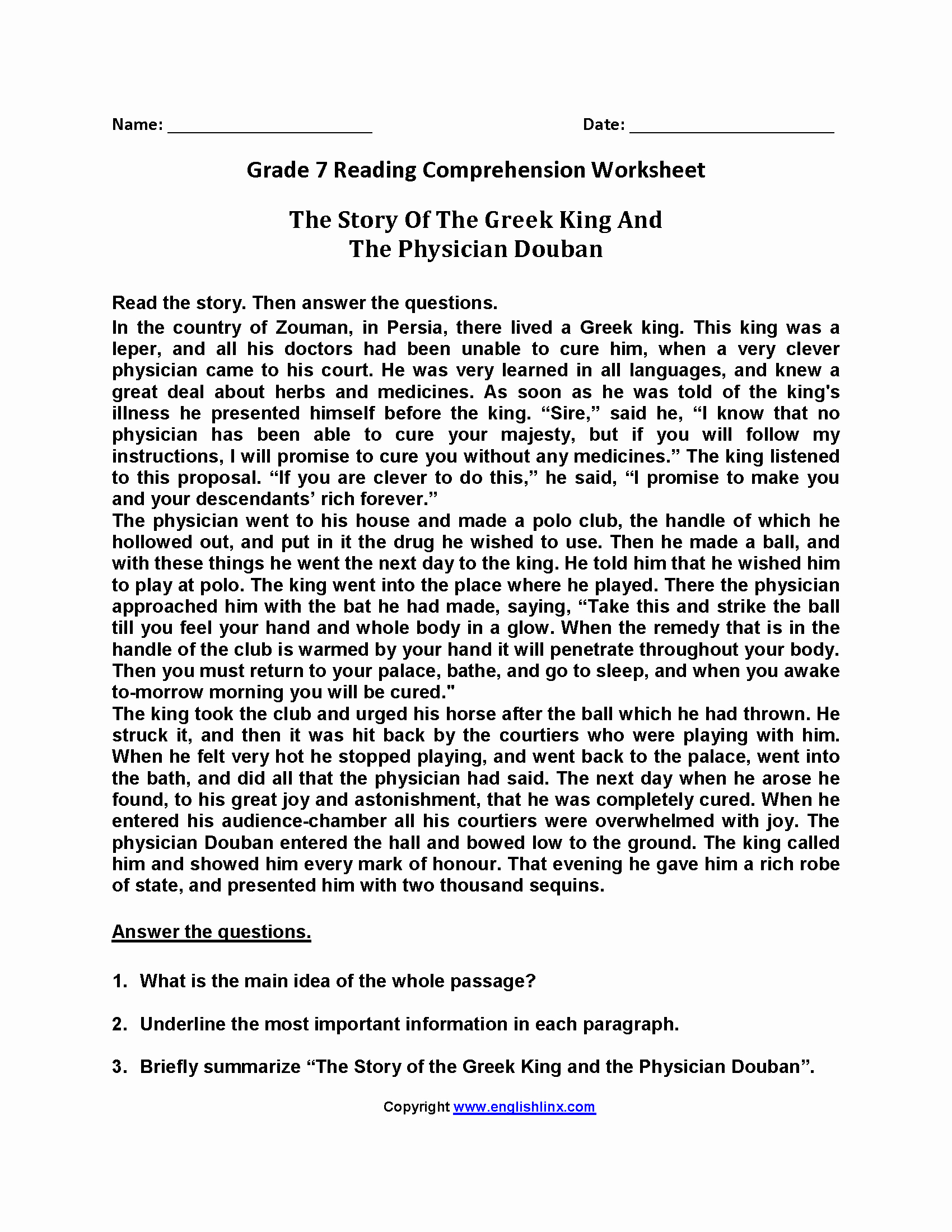 Free 7th Grade Reading Worksheets Beautiful 7th Grade English Reading Worksheets Tutorial Worksheet