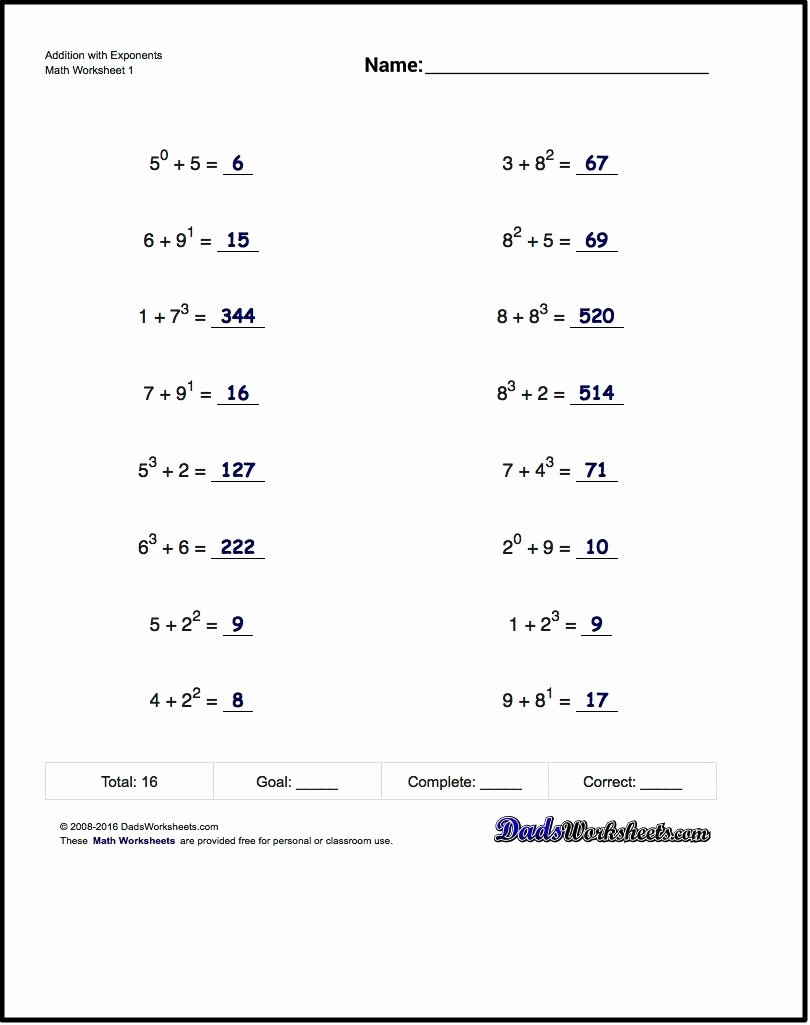Free Exponent Worksheets Elegant Math Worksheets 5th Grade Plex Calculations Free