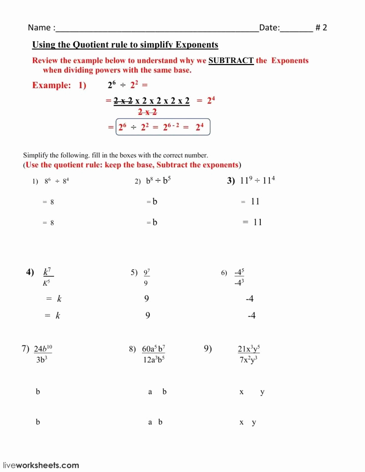 Free Exponent Worksheets Lovely Exponent Rules Worksheet Answers Laws Exponents