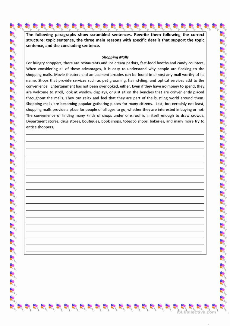 Free Paragraph Writing Worksheets Elegant Paragraph Structure Worksheet Free Esl Printable