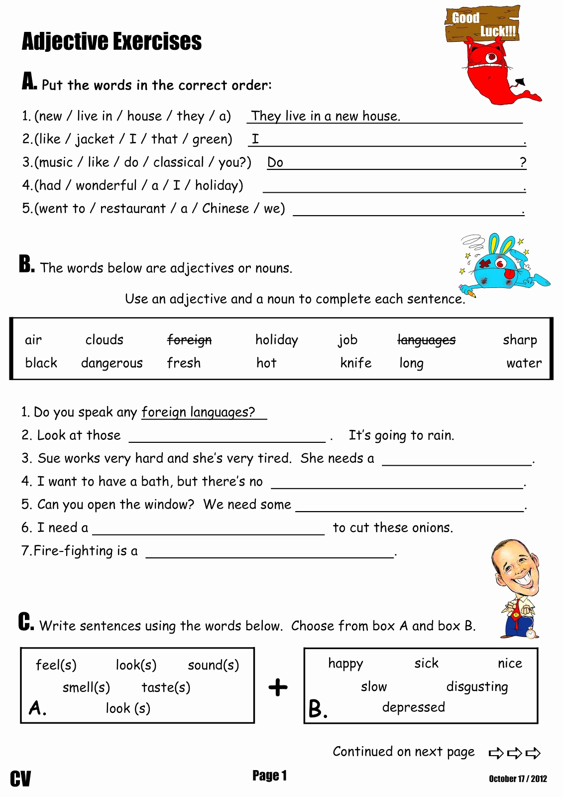 Free Printable Adjective Worksheets Fresh Canadian Voice English School Nagano Adjective Worksheet