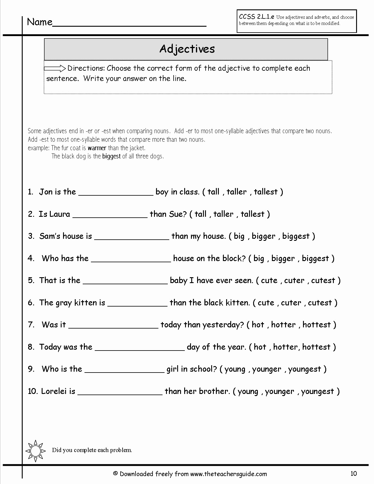 Free Printable Adjective Worksheets Inspirational Adjectives Sentences for Kids