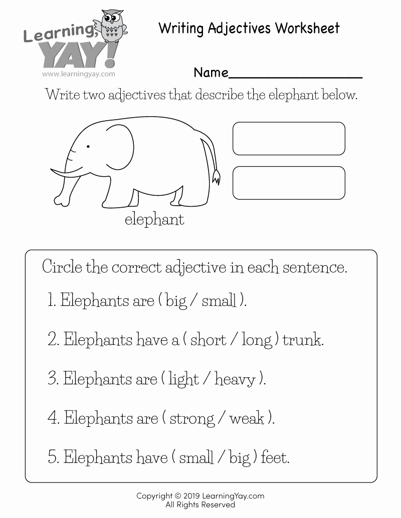 Free Printable Adjective Worksheets Inspirational Writing Adjectives Worksheet for 1st Grade Free Printable