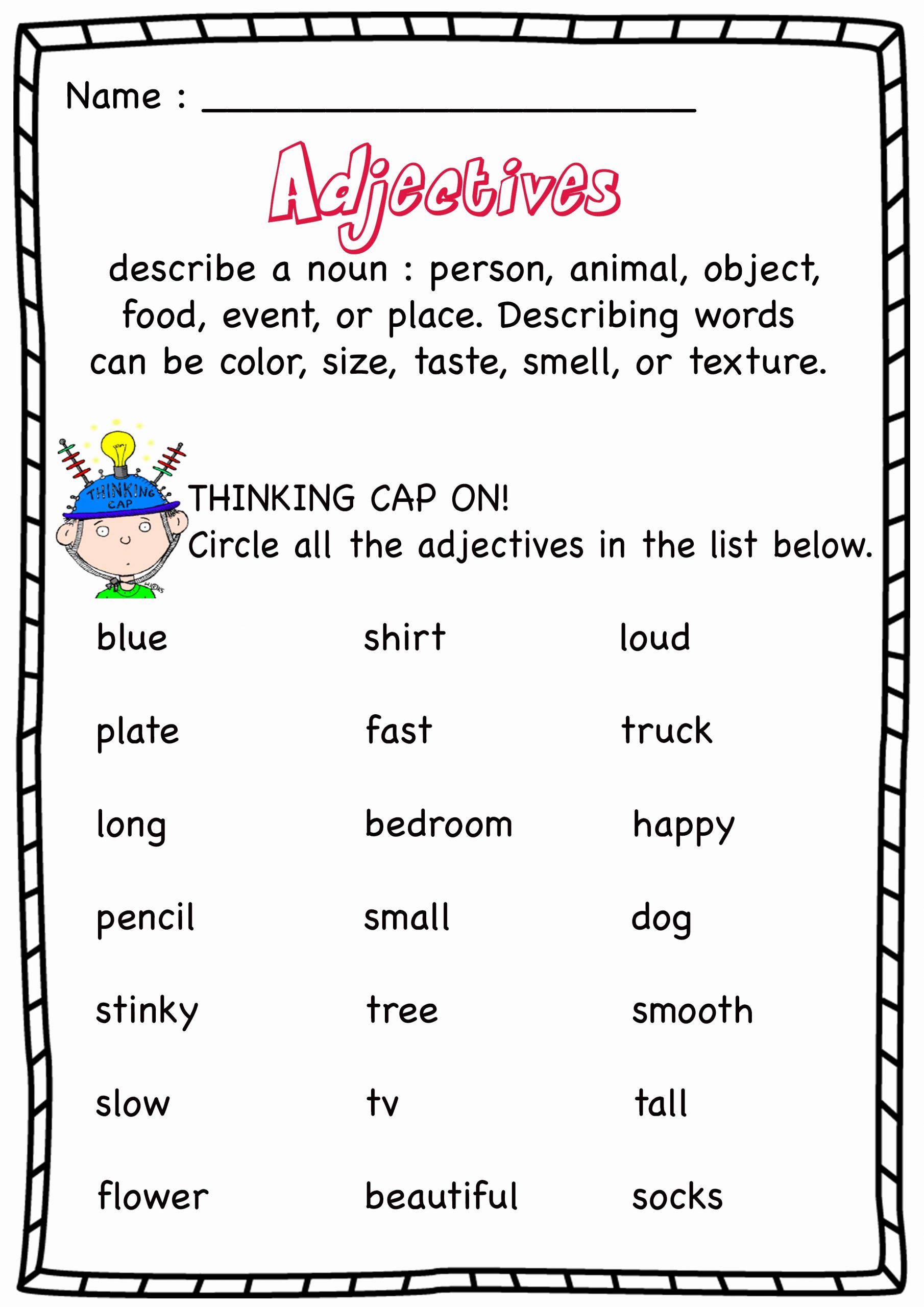 Create Your 30 Simply Free Printable Adjective Worksheets Simple 