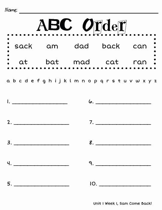 Free Printable Alphabetical order Worksheets New Free Printable Abc order Worksheets for First Grade