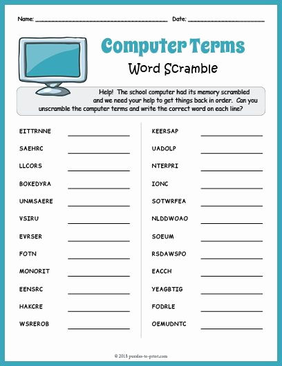 Free Printable Computer Worksheets Luxury Free Printable Puter Terms Word Scramble with Images