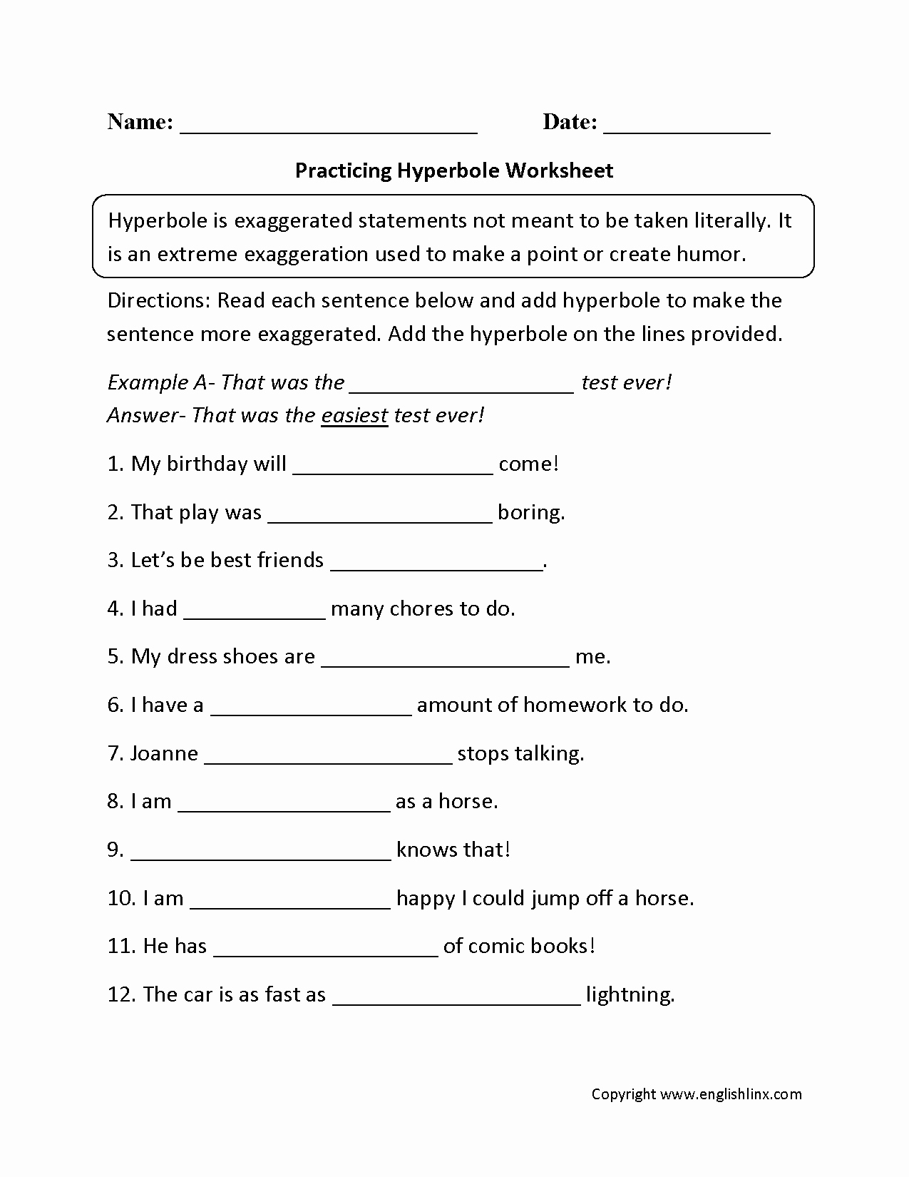 Free Printable Figurative Language Worksheet