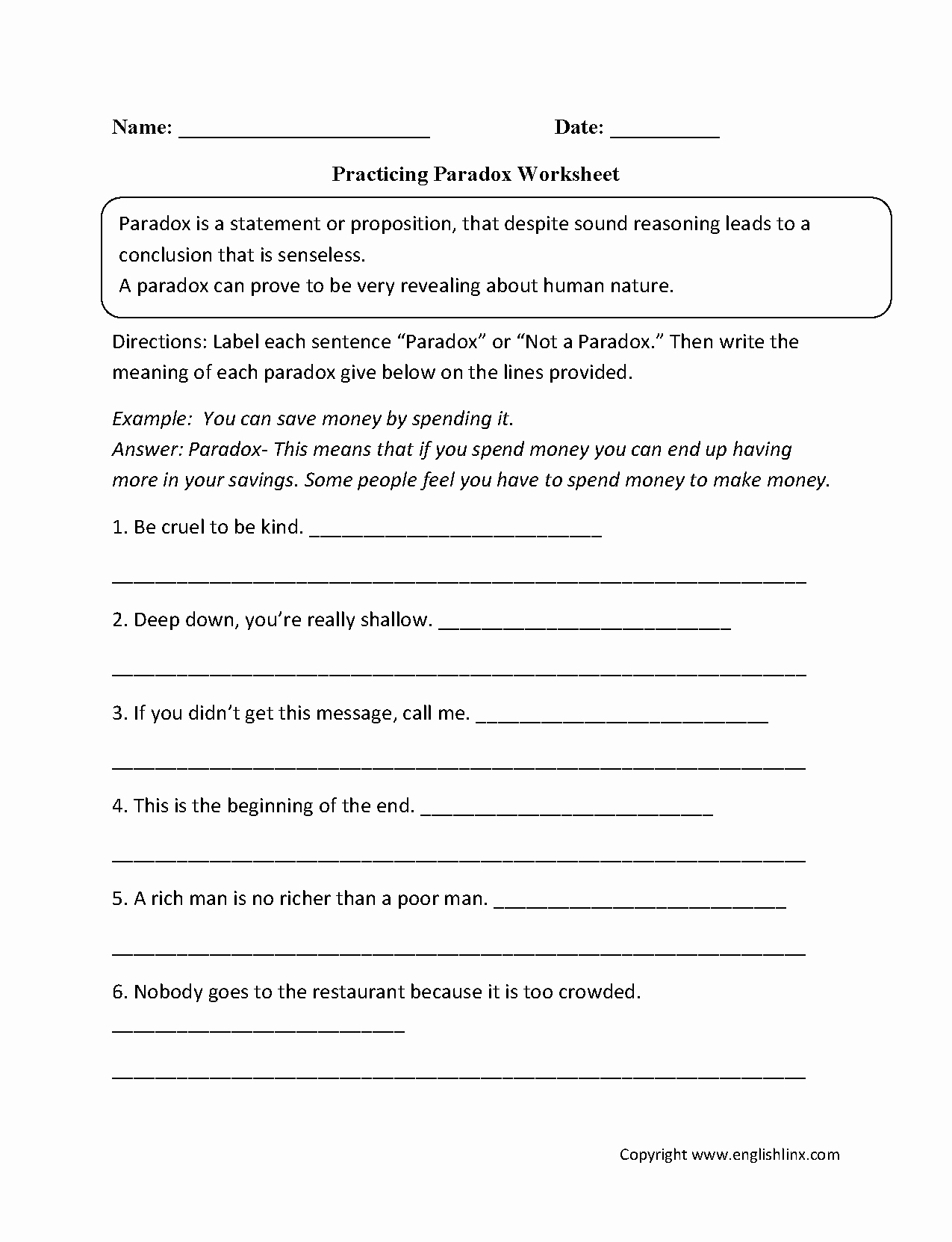 Free Printable Figurative Language Worksheets Best Of Practicing Paradox Worksheet
