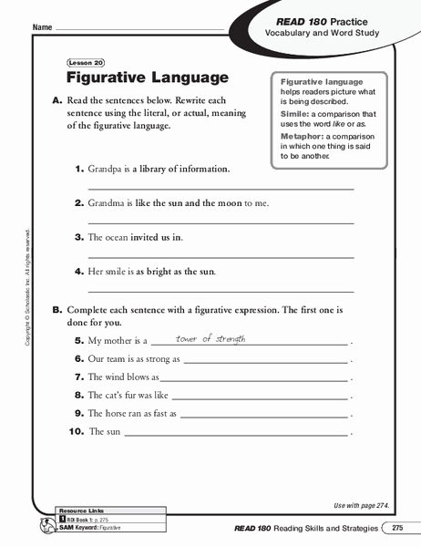 Free Printable Figurative Language Worksheets Elegant Figurative Language Worksheet for 6th 8th Grade