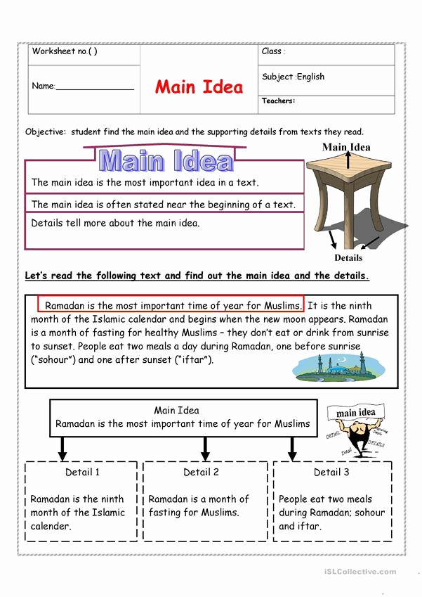 Free Printable Main Idea Worksheets Beautiful Identifying Main Idea English Esl Worksheets for