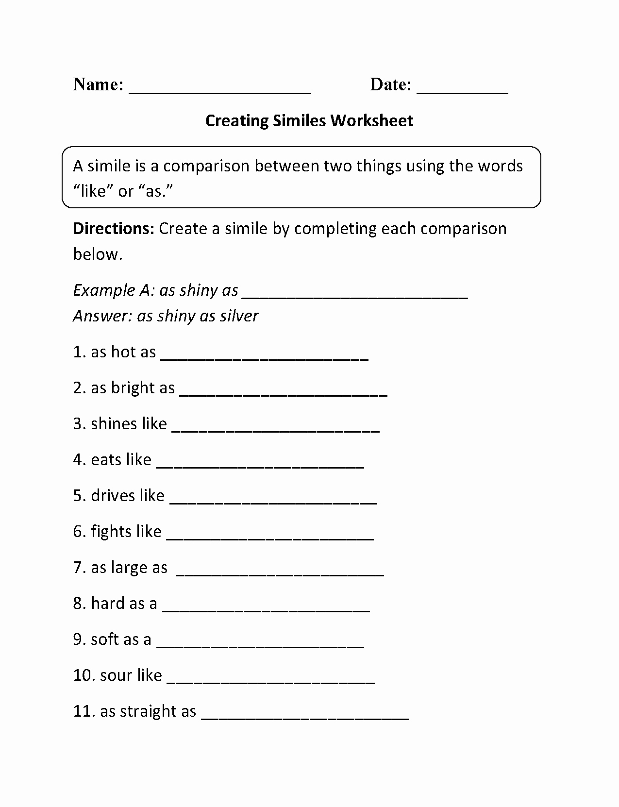 Free Printable Simile Worksheets Beautiful Englishlinx