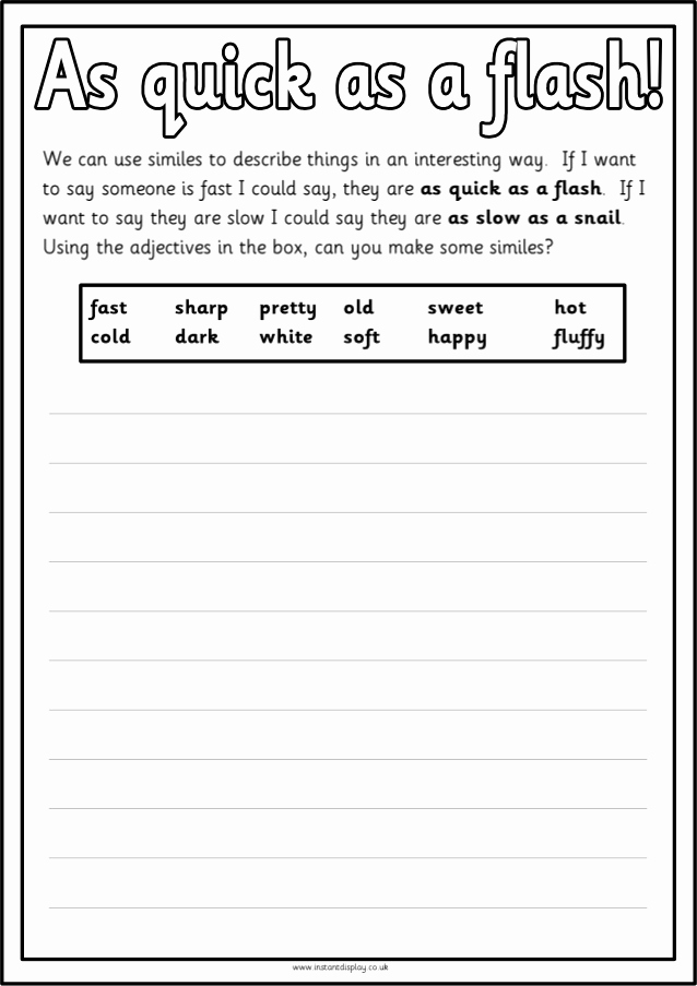 Free Printable Simile Worksheets Beautiful Simile Worksheets