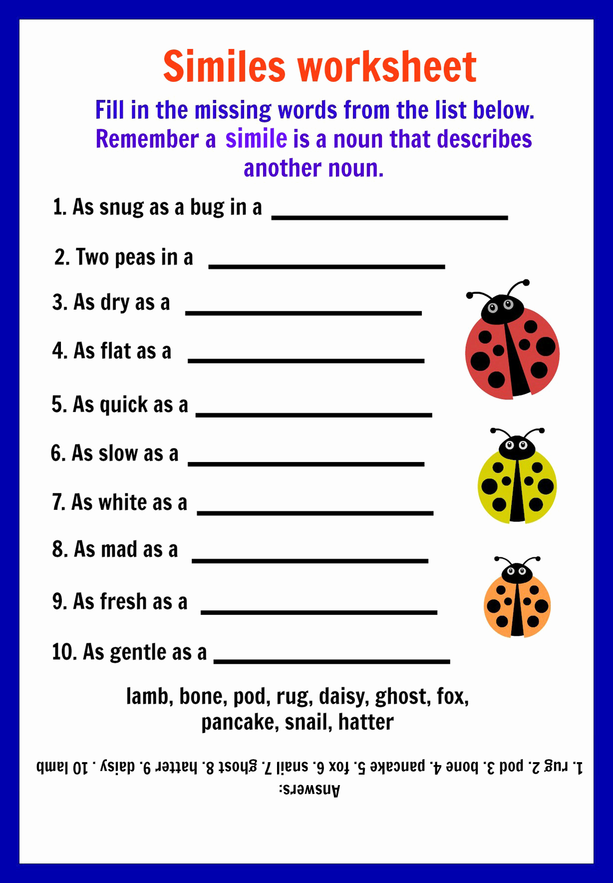 Free Printable Simile Worksheets Beautiful Similes Worksheets For Kids