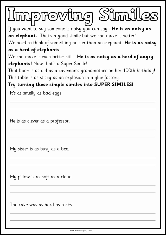 Free Printable Simile Worksheets Best Of Simile Worksheets
