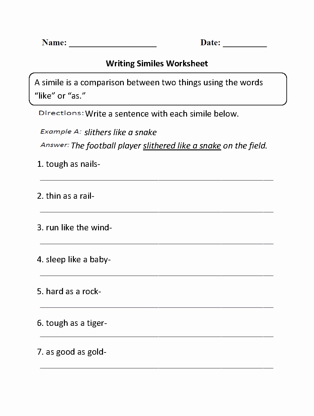 Free Printable Simile Worksheets Lovely Writing Similes Worksheet