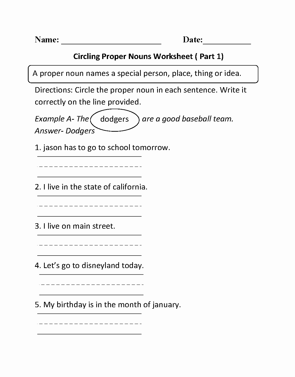 Free Proper Noun Worksheets Awesome Circling Proper Nouns Worksheet Part 1