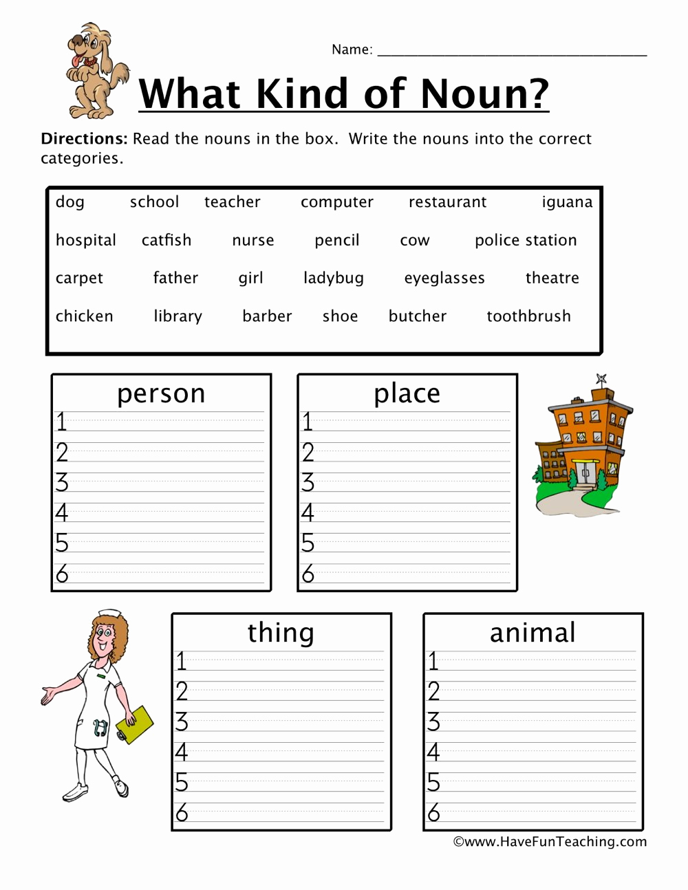 Third Grade Noun Worksheet