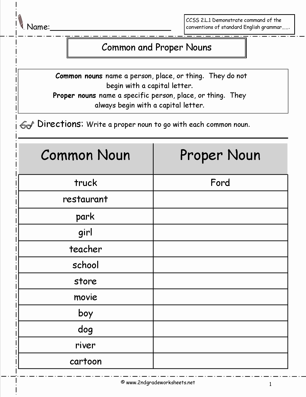 Free Proper Noun Worksheets Luxury 18 Best Of Proper Noun Worksheets for First Grade