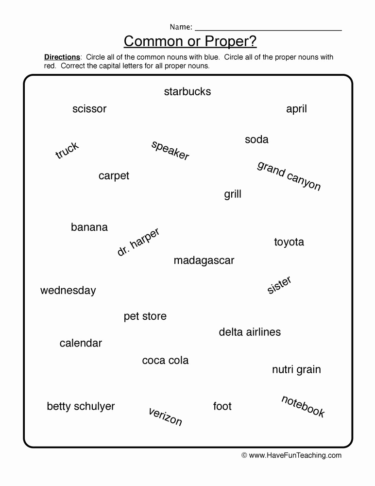 Free Proper Noun Worksheets Luxury 2nd Grade Grammar Worksheets Nouns