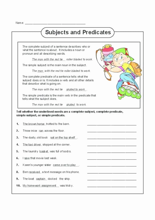 Free Subject and Predicate Worksheets Awesome Free Printable Subjects and Predicates Worksheet