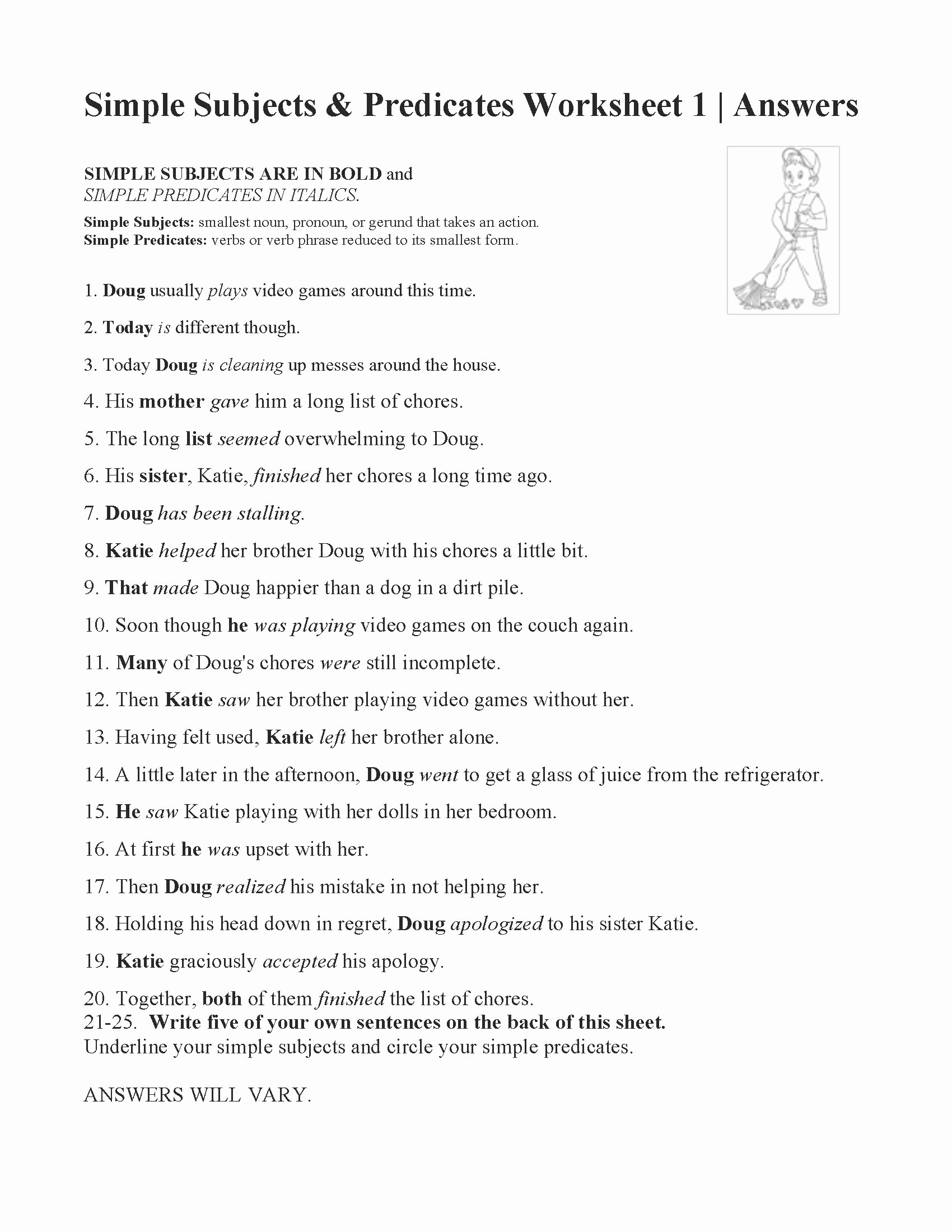 Free Subject and Predicate Worksheets Inspirational Simple Subjects and Predicates Worksheet 1
