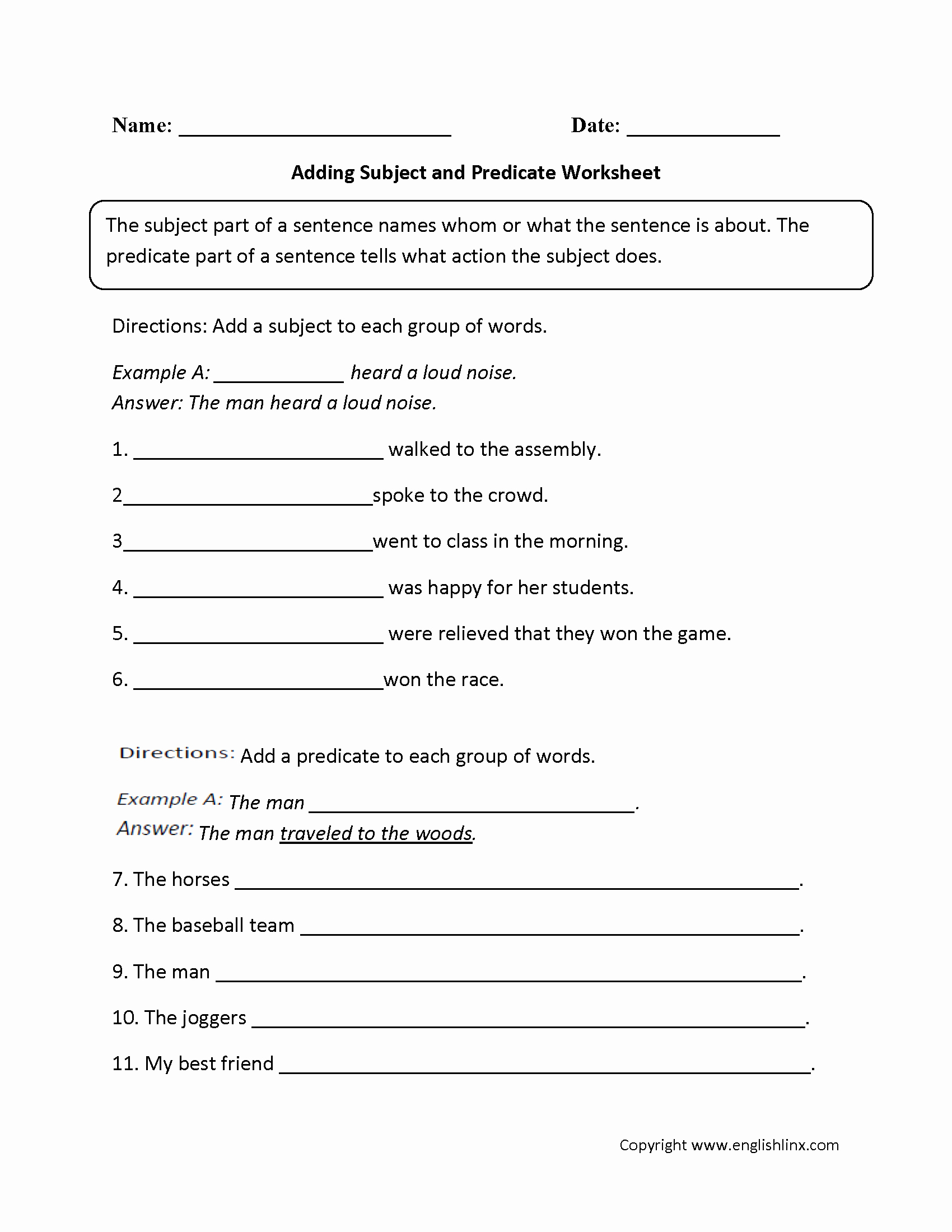 Free Subject and Predicate Worksheets New Plete Predicates Worksheet