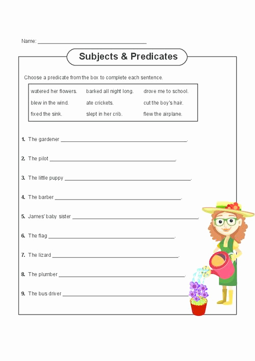 Free Subject and Predicate Worksheets New Subject and Predicate Practice