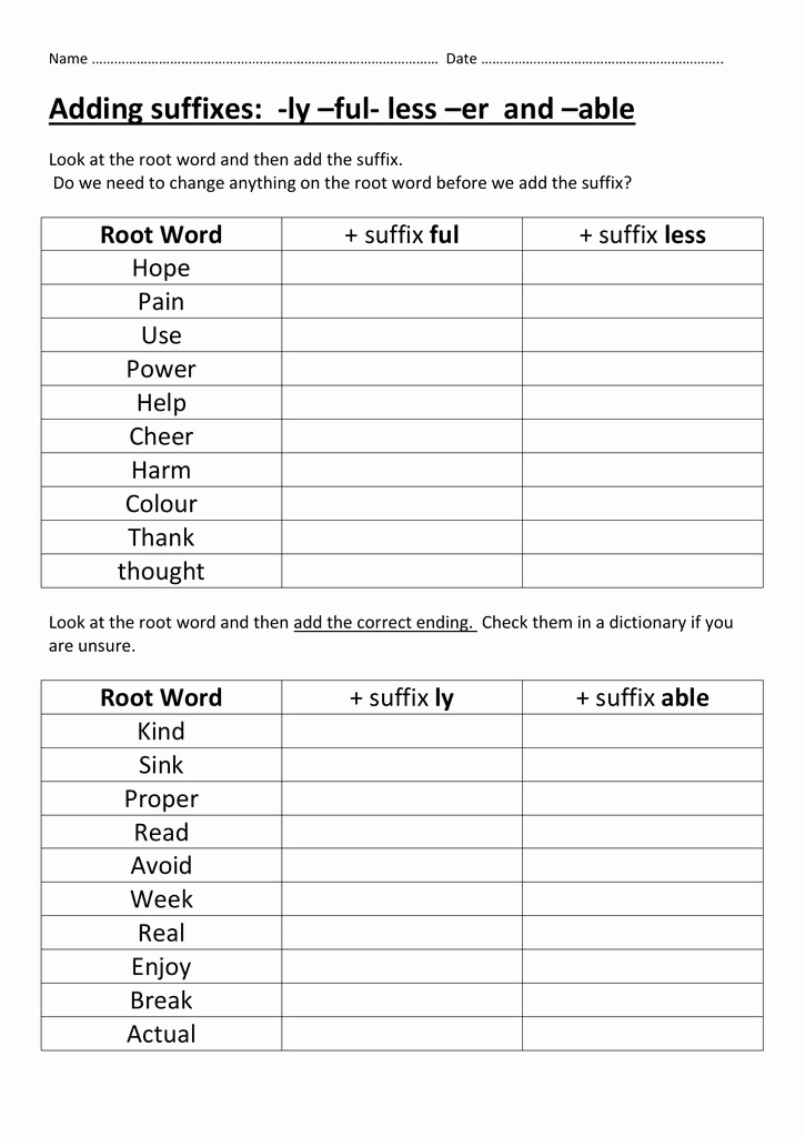Free Suffix Worksheet Elegant Worksheets Suffixes Ful and Ly In 2020