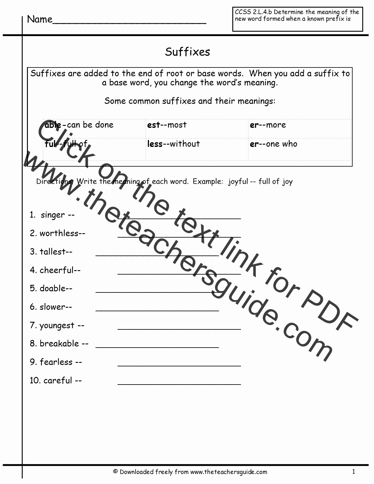Free Suffix Worksheet New Free Prefixes and Suffixes Worksheets From the Teacher S Guide