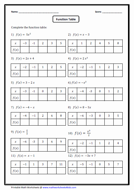 Function Table Worksheet Answer Key Luxury Function Table