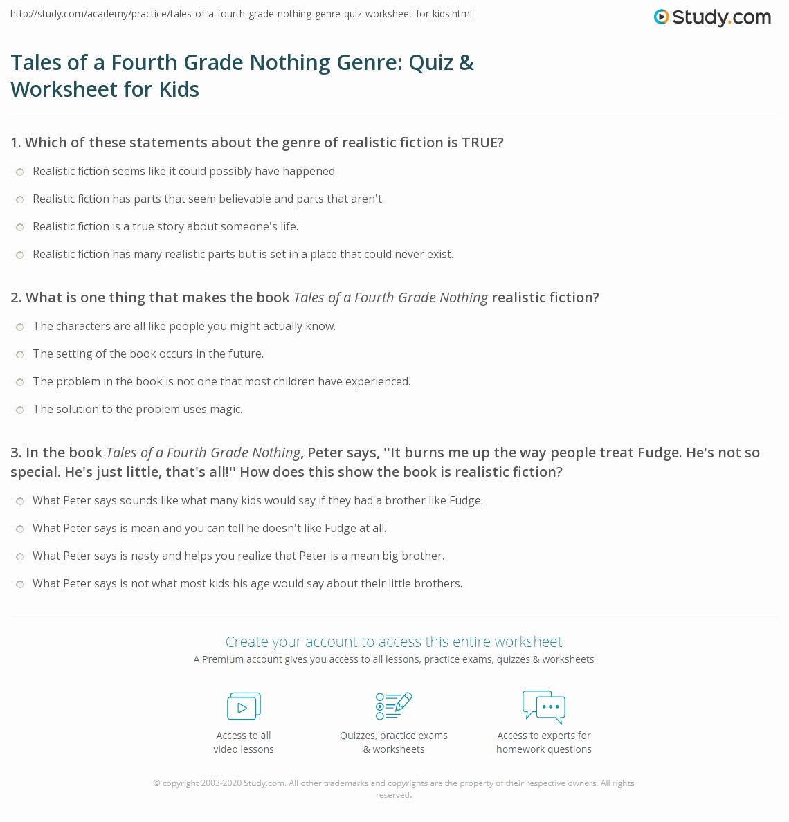 Genre Worksheets 4th Grade New Tales Of A Fourth Grade Nothing Genre Quiz &amp; Worksheet