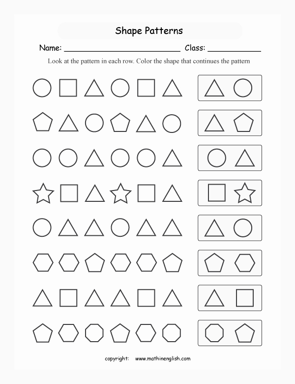 Geometric Shape Pattern Worksheets Beautiful Printable Primary Math Worksheet for Math Grades 1 to 6