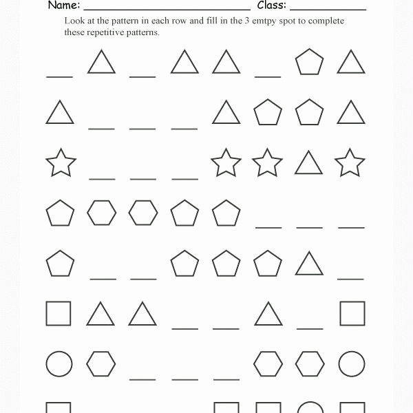 Geometric Shape Pattern Worksheets Unique Plete Each Pattern by Drawing the Missing 3 Shapes In