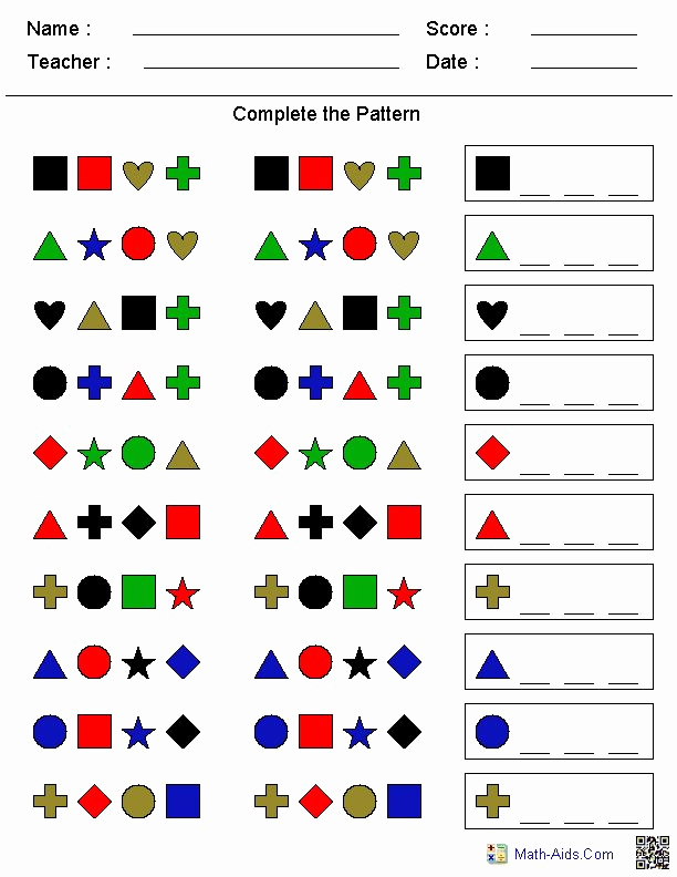 Geometric Shapes Patterns Worksheets Inspirational A Pattern Worksheet Generator Shapes Colors Skip