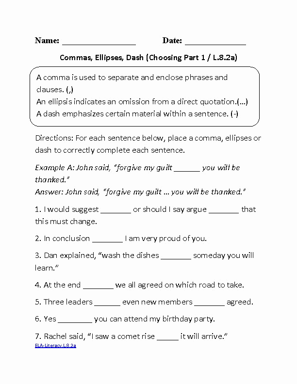 Grammar Worksheets for 8th Graders Inspirational 8th Grade Mon Core Language Worksheets