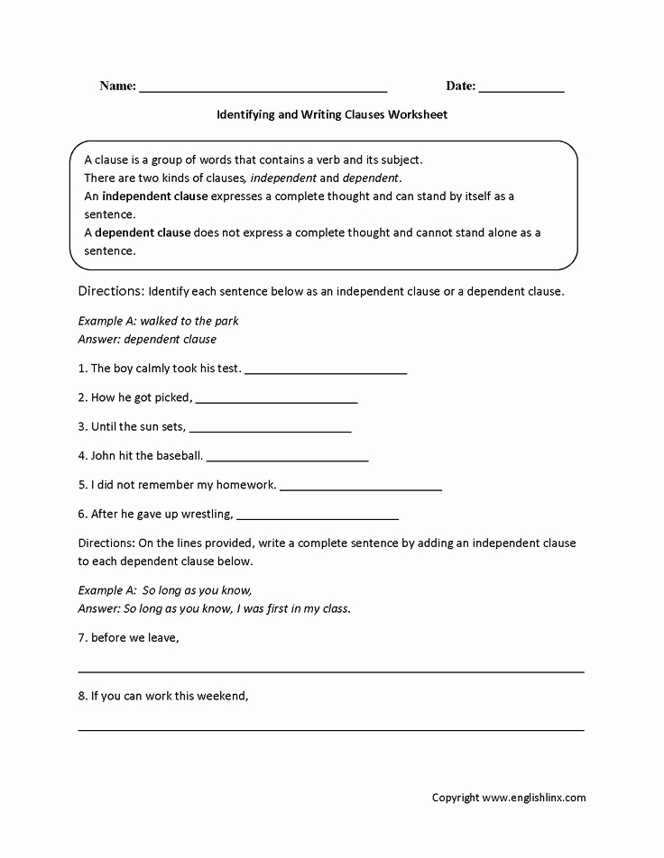 Grammar Worksheets for 8th Graders New Identifying and Writing Clauses Worksheet with Images