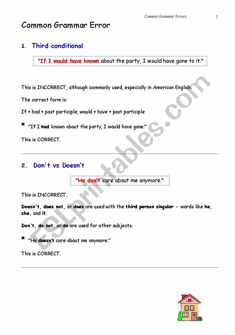 Grammatical Error Worksheets Fresh Mon Grammar Error Esl Worksheet by June Educate