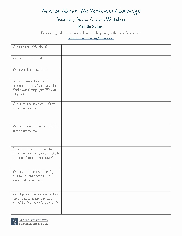 Graphic sources Worksheets Fresh Yorktown now or Never Middle School