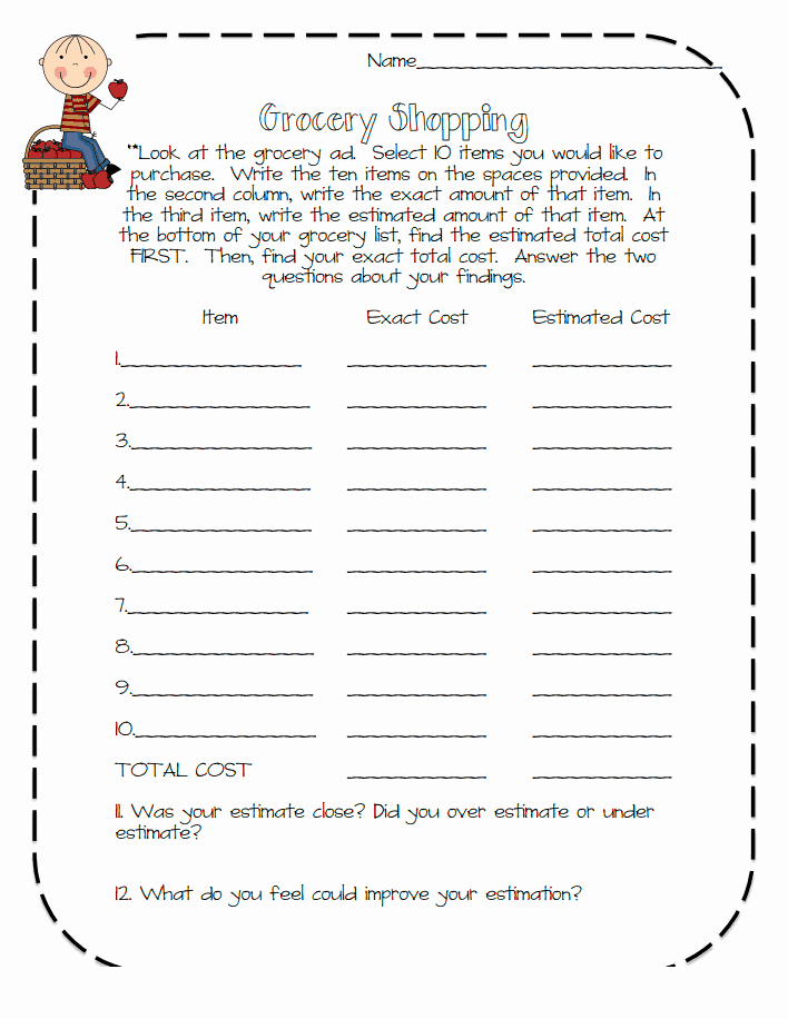 Grocery Shopping Math Worksheets Best Of Grocery Shopping Pdf