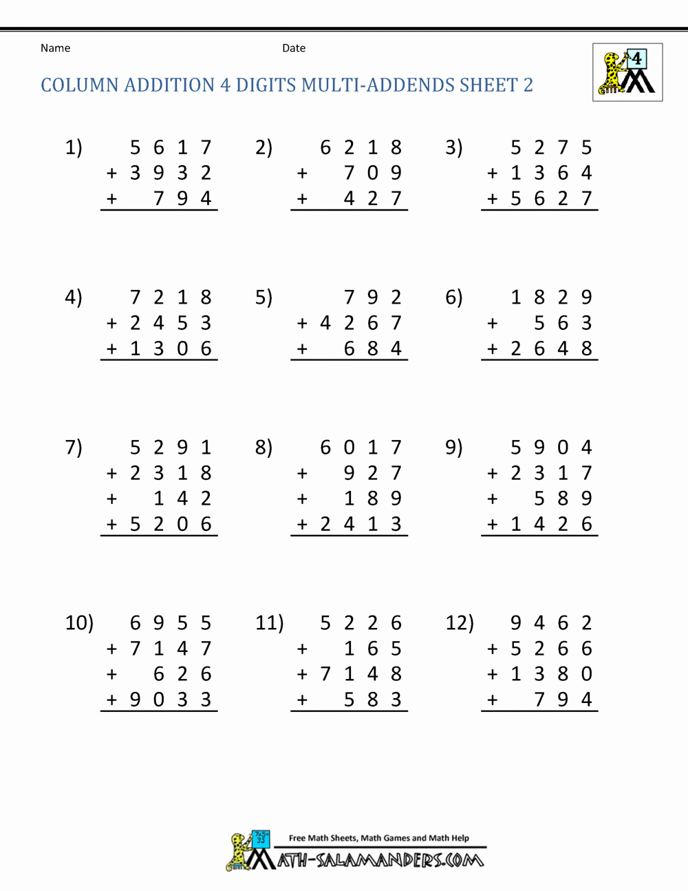 Hard Multiplication Worksheets Unique Free Math Addition Worksheets 4th Grade