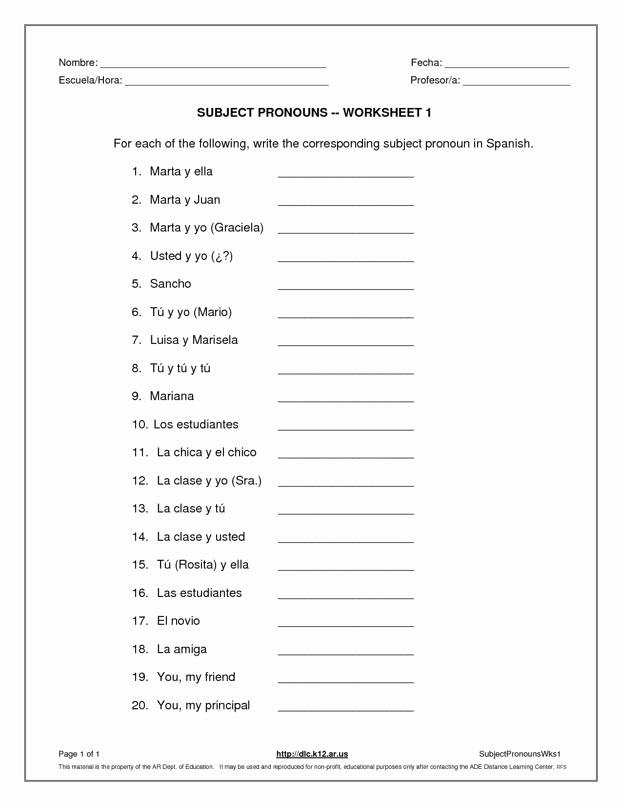 Worksheets Spanish Positions French Worksheets BF7