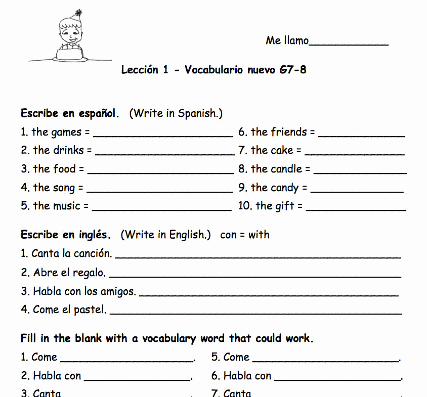 High School Spanish Worksheets Unique Spanish Worksheet Grades 7 8