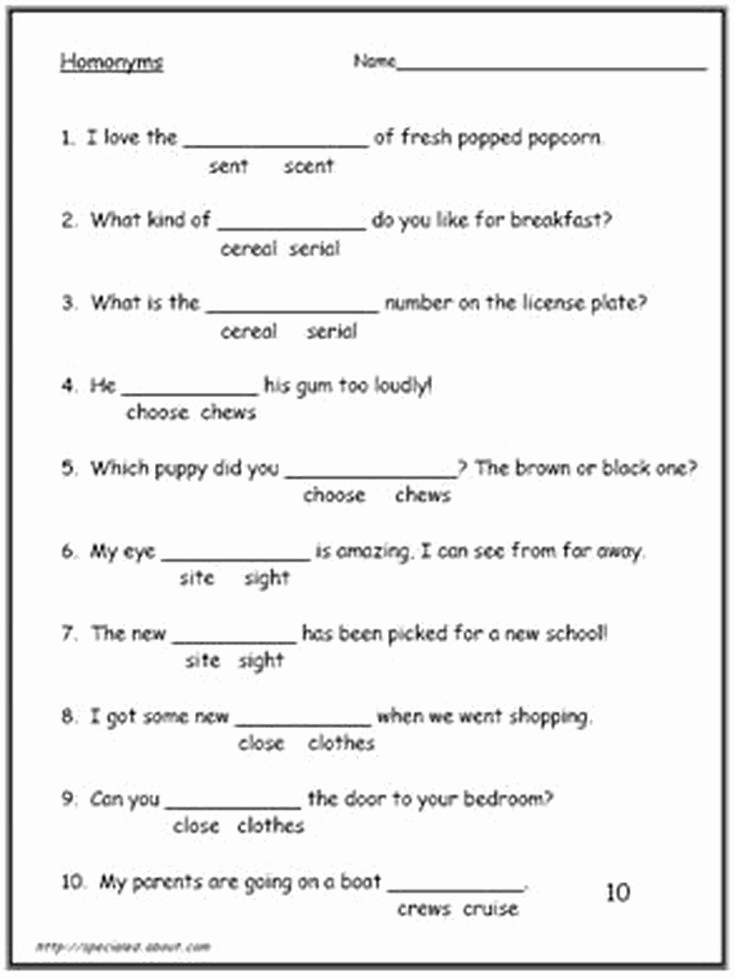 Homograph Worksheets 5th Grade Elegant 20 Homophones Worksheet 5th Grade