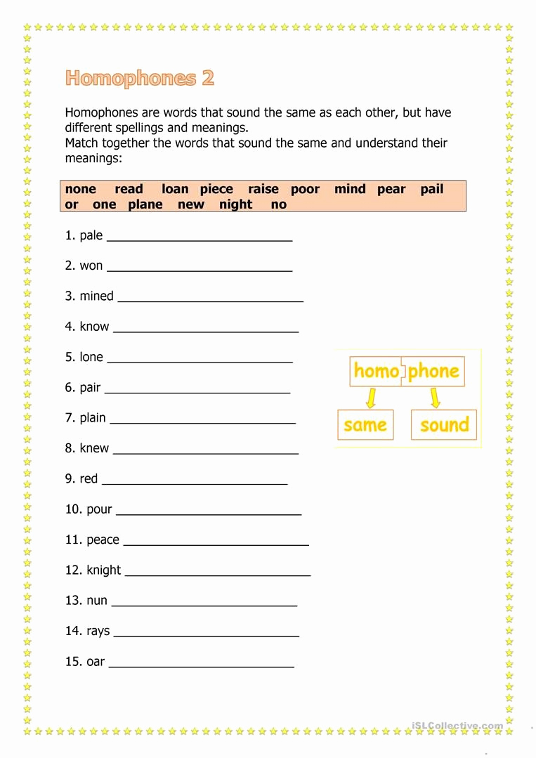 Homographs Practice Worksheets Lovely Homophones 2 Worksheet Free Esl Printable Worksheets