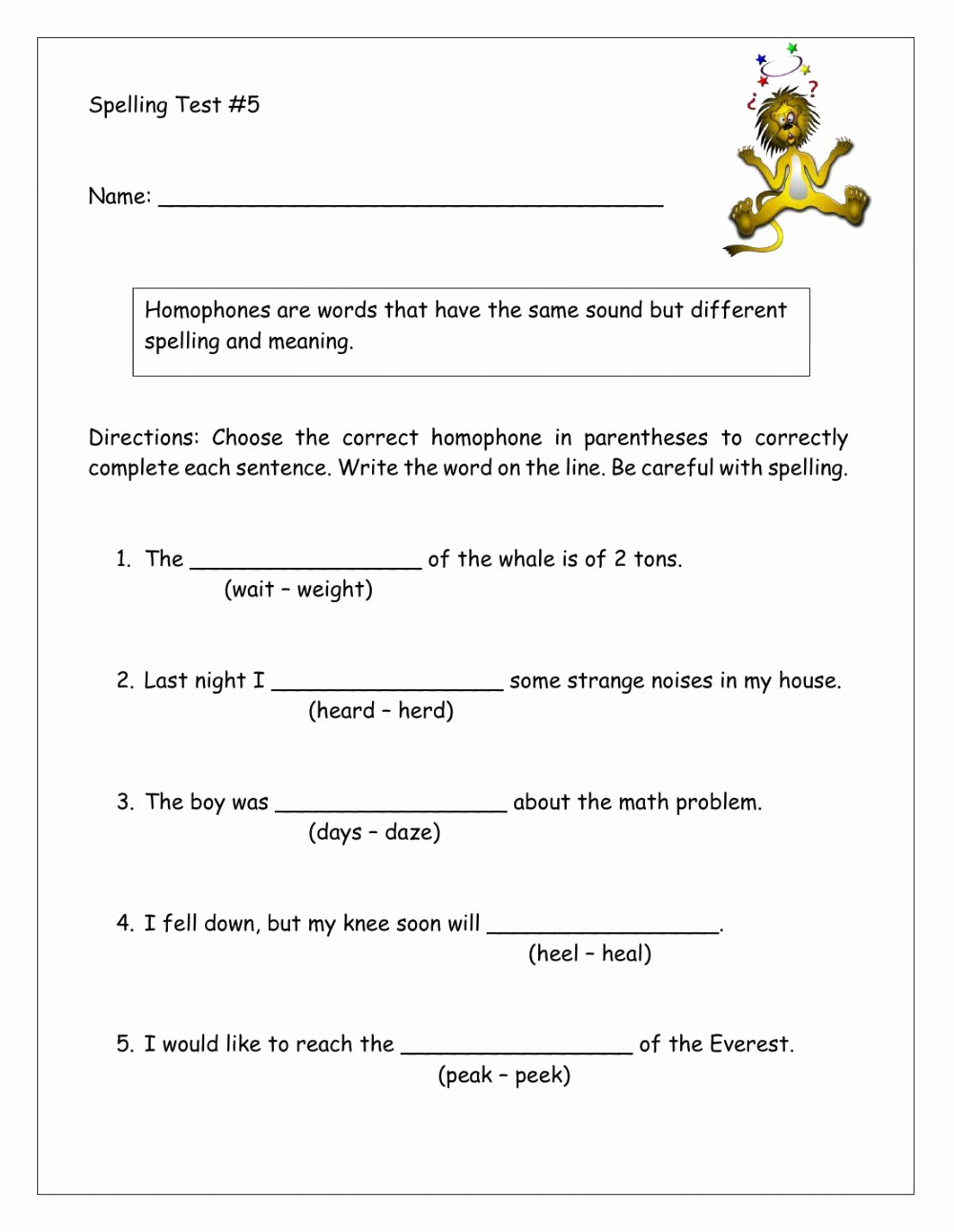 Homographs Practice Worksheets New Homophones Worksheet 5th Grade In 2020