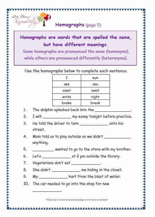Homographs Worksheet 3rd Grade Best Of Grade 3 Grammar topic 25 Homographs Worksheets Lets